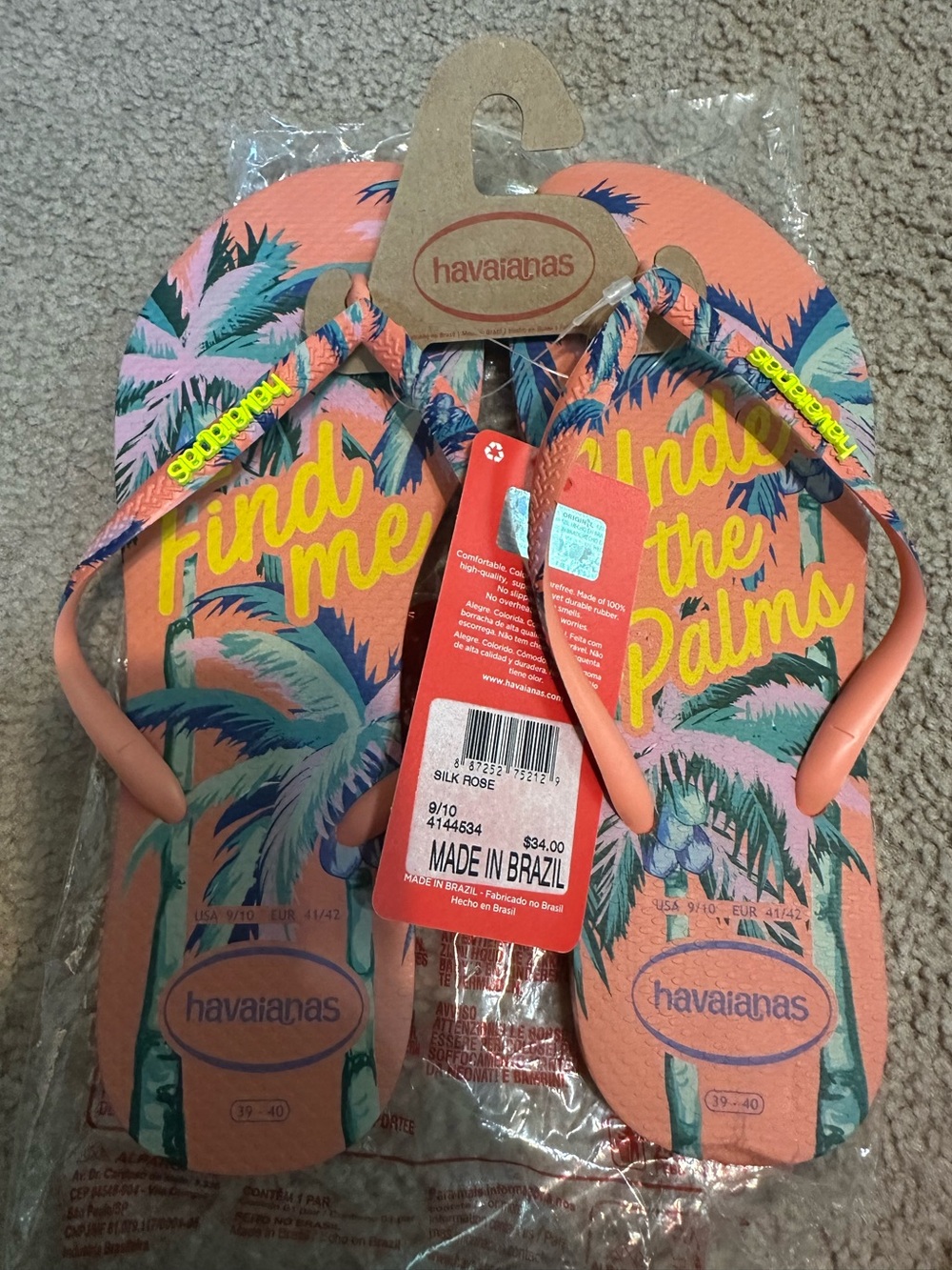 NWT Havanianas Rubber Flip flops in pink rose “find me under the palms”